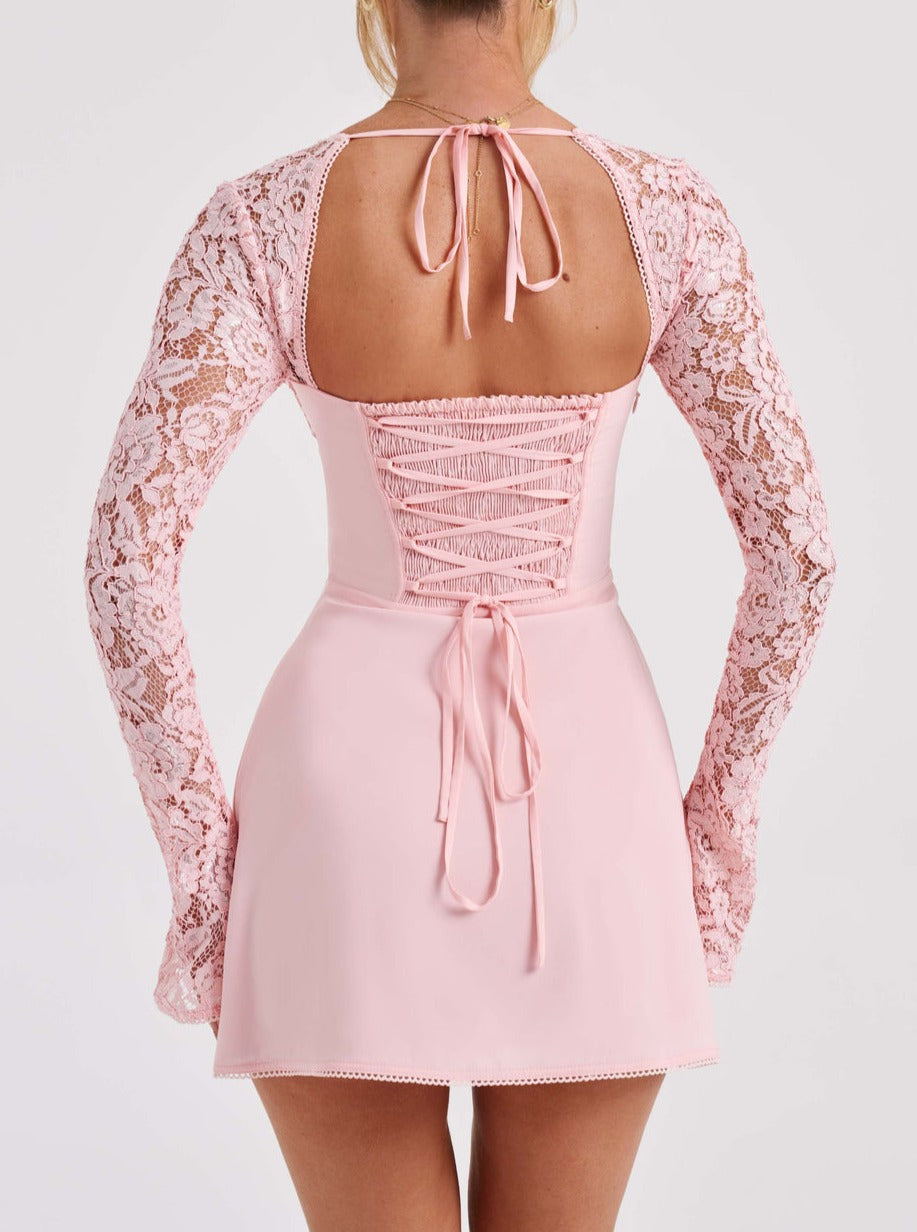 Blush Pink Lace With Beads Cap Sleeve Lace Up Back Homecoming Dresses, –  DaintyBridal